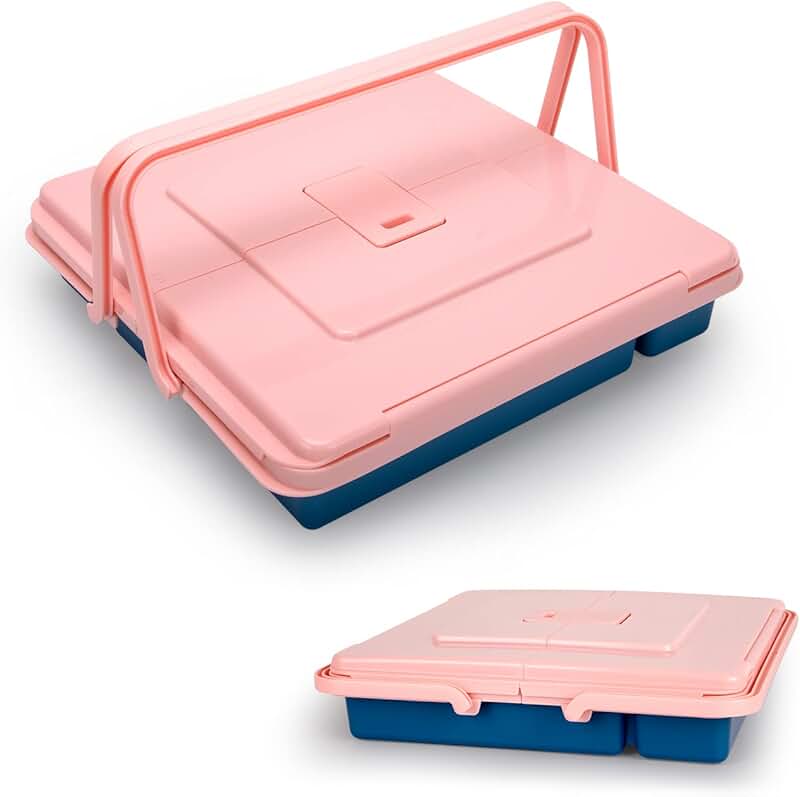 Pink Silverware Organizer with Cover and 5 Compartments