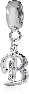 Solid Sterling Silver Alphabet Charm Beads with Cubic Stones