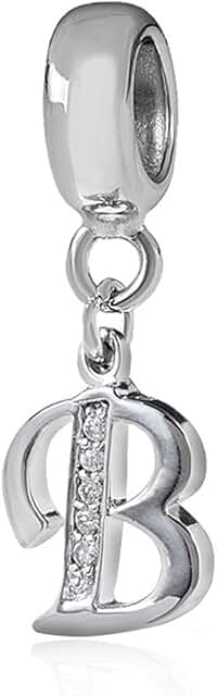Solid Sterling Silver Alphabet Charm Beads with Cubic Stones