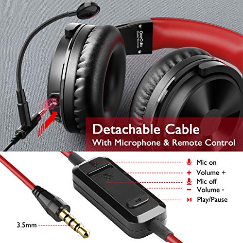 Bluetooth Over Ear Headphones with 110Hrs Playtime, Wired Gaming Stereo Headsets with Boom Mic for PS4, Xbox one, PC, Wireless Headset for Phones, Laptop, Office - Studio Wireless(Y80B) (Red)