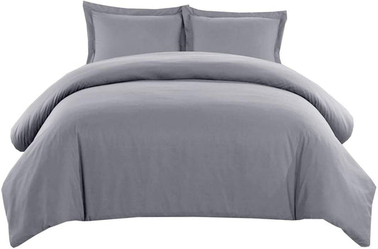 5-Piece Duvet Cover Set, 600TC 100% Zipper Closure and Corner Ties) Twin/Twin XL, Grey Solid