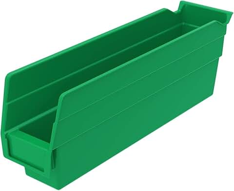 Heavy Duty Green Plastic Shelf Bins, 12x3x4 Inches, 24 Pack