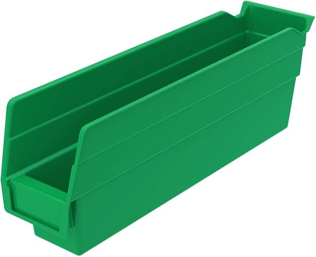 Heavy Duty Green Plastic Shelf Bins, 12x3x4 Inches, 24 Pack