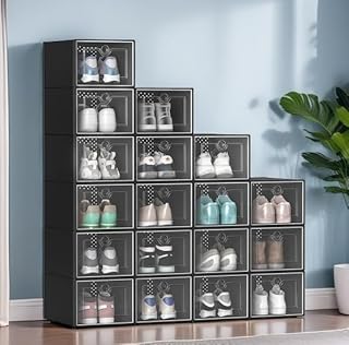 Large Stackable Plastic Shoe Storage Box Set of 18