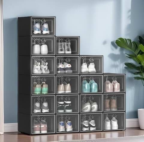 Large Stackable Plastic Shoe Storage Box Set of 18