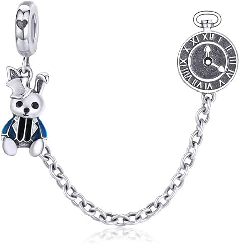 Sterling Silver Safety Chain with Heart Flower Snowflake Bead