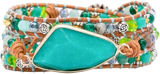 Handmade Blue Natural Stone 5 Wrap Boho Bracelet for Women