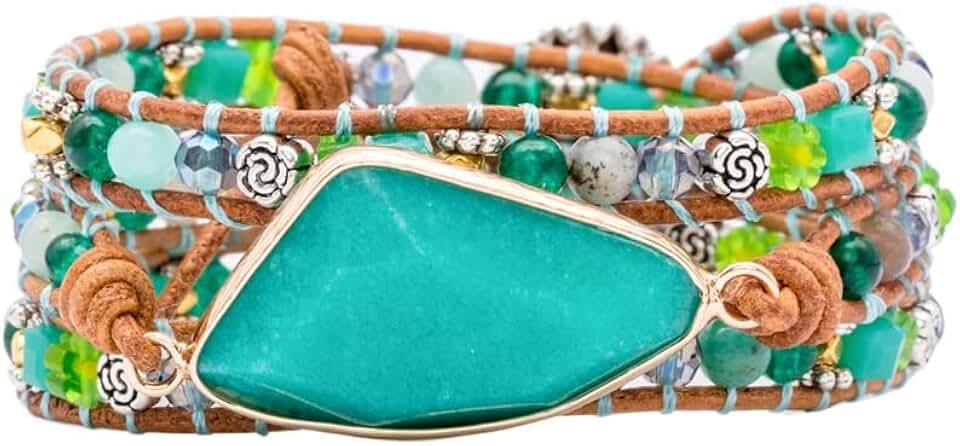 Handmade Blue Natural Stone 5 Wrap Boho Bracelet for Women
