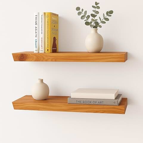 Set of 2 Wall-Mounted Wooden Floating Shelves