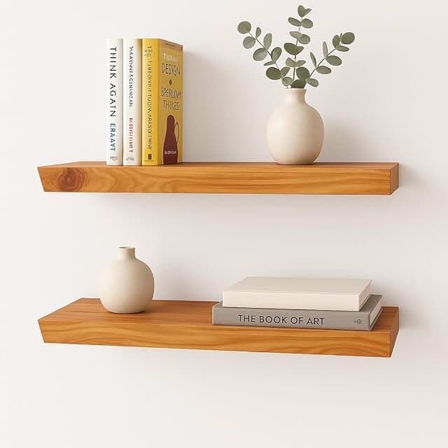 Set of 2 Wall-Mounted Wooden Floating Shelves