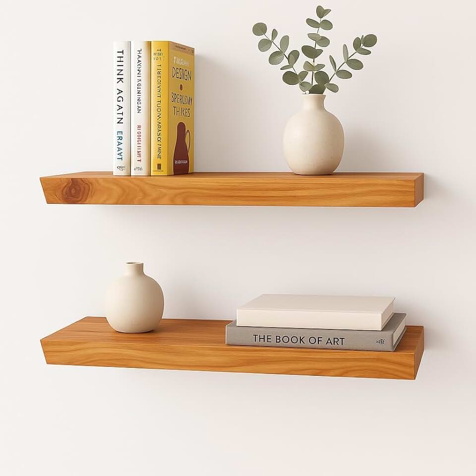 Set of 2 Wall-Mounted Wooden Floating Shelves