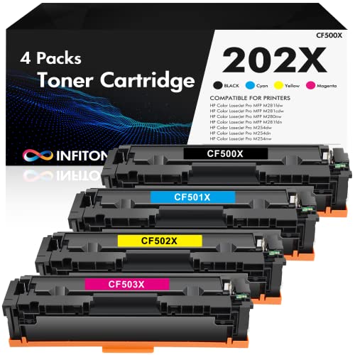 202X 202A Toner Cartridge 4 Pack Compatible Replacement for HP 202X 202A CF500A CF500X Color Pro MFP M281fdw M281cdw M254dw M254nw M281fdn M254 M281 High Yield Printer Ink (Black Cyan Magenta Yellow)