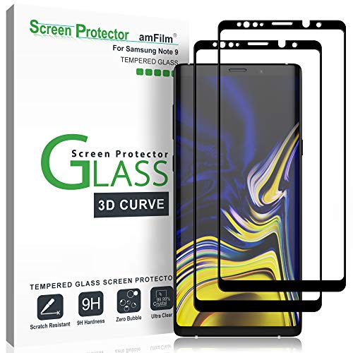 (2 Pack) Glass Screen Protector for Samsung Galaxy Note 9, Full Screen Coverage Screen Protector, 3D Curved Tempered Glass, Dot Matrix with Easy Installation Tray (Black)
