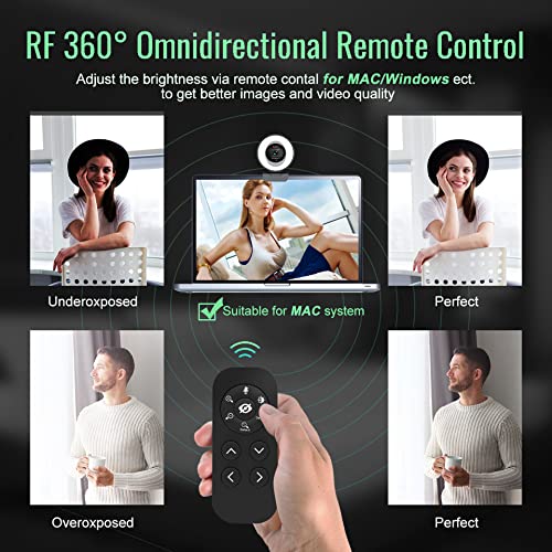 Streaming Webcam with Microphone: 1080P 60FPS USB Web Cam with Ring Light and Remote Control - HD Web Camera with 5X Digital Zoom Built in Privacy Cover,for PC|Computer|Laptop|Mac|Desktop