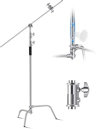 Heavy Duty C Stand with Boom Arm, Adjustable Height