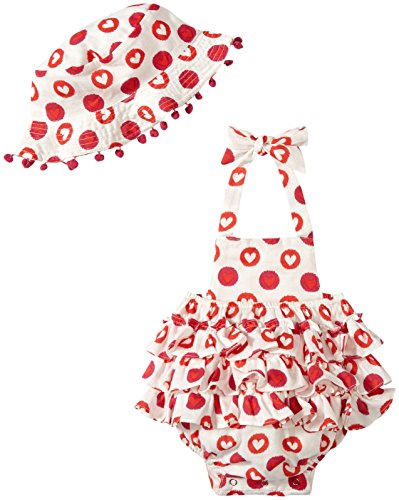 Girls' Zoe Onesie with Hat Dotted Heart Ikat, Pink, 3-6 Months