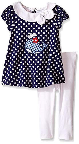 Baby Girls 3M-24M Polka Dot Whale Applique Nautical Dress/Legging Set (0-3 Months, Navy)