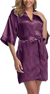 Women's Short Satin Kimono Robe for Wedding and Bridal Party