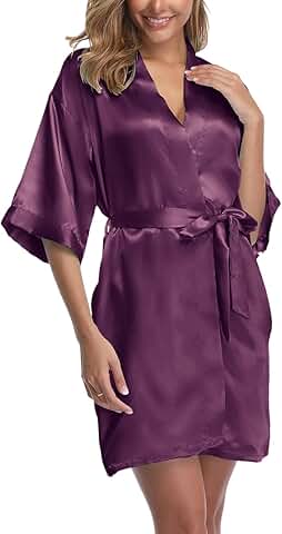 Women's Short Satin Kimono Robe for Wedding and Bridal Party