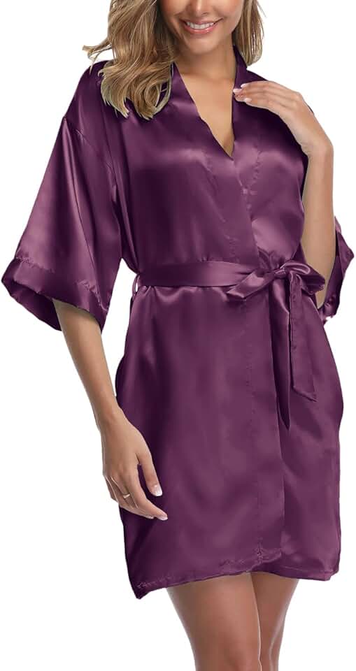 Women's Short Satin Kimono Robe for Wedding and Bridal Party