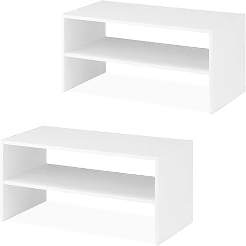 Stackable 31-inch wide 2-shelf storage organizer, white, 2-pack