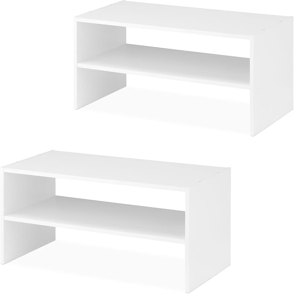 Stackable 31-inch wide 2-shelf storage organizer, white, 2-pack