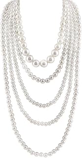 Long multilayer strand choker with faux pearls for women