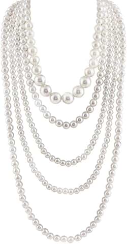 Long multilayer strand choker with faux pearls for women