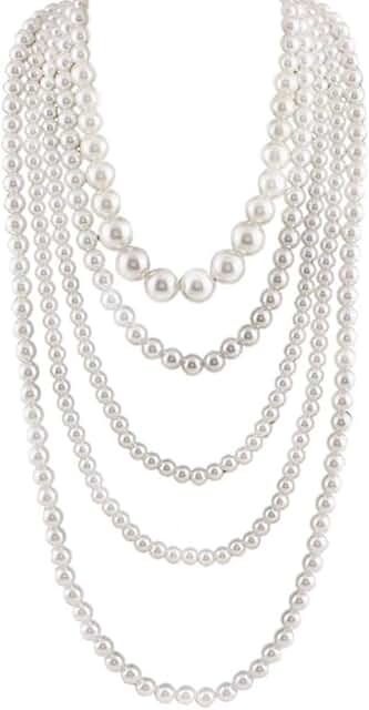Long multilayer strand choker with faux pearls for women