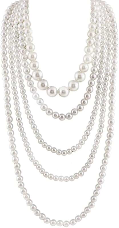 Long multilayer strand choker with faux pearls for women