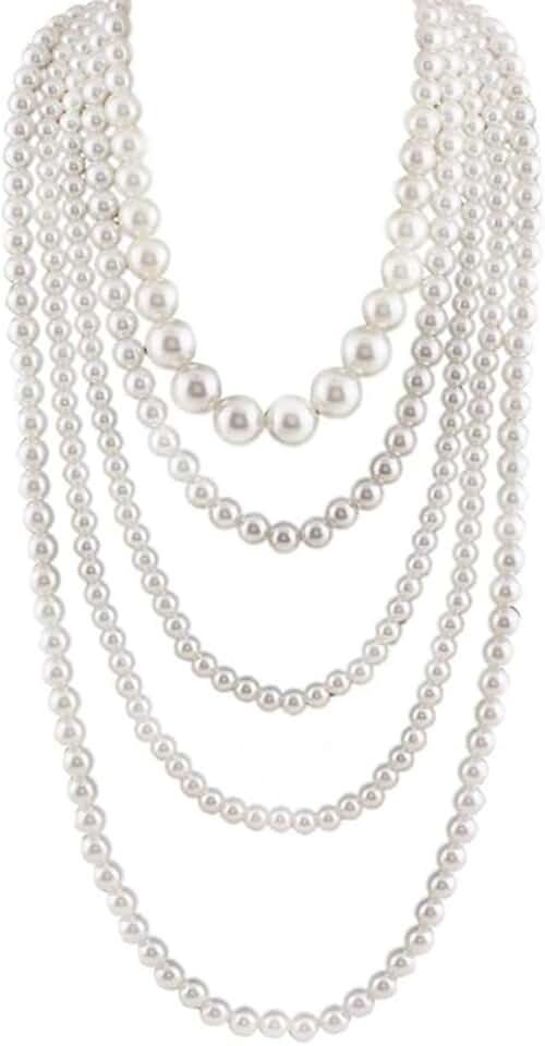 Long multilayer strand choker with faux pearls for women