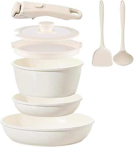 8-Piece Non-Stick Ceramic Cookware Set with Detachable Handles