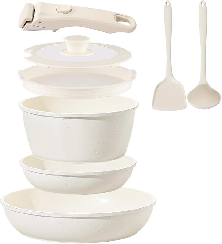 8-Piece Non-Stick Ceramic Cookware Set with Detachable Handles