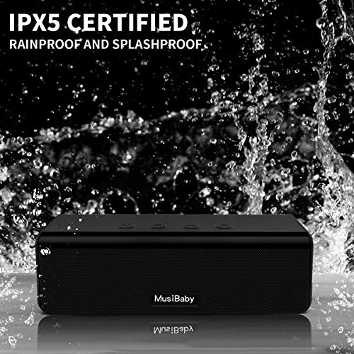 Bluetooth Speaker,MusiBaby M71 Wireless Speaker,Speakers Bluetooth Wireless,Outdoor,Waterproof,Portable Speaker with Loud Stero and Booming Bass,Dual Pairing,24H Playtime for Home,Party (Black)