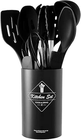 14-Piece Silicone Cooking Utensil Set with Stainless Steel Handles
