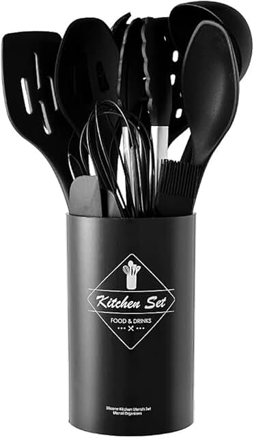 14-Piece Silicone Cooking Utensil Set with Stainless Steel Handles