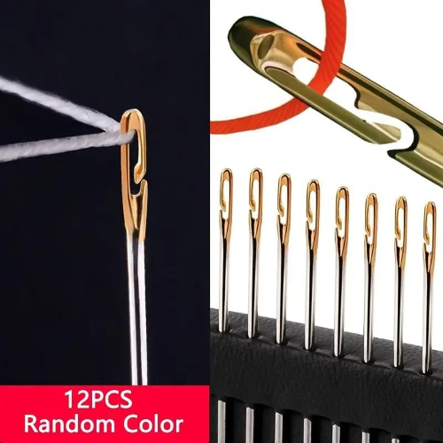 MODAIO-12pcs 3-Different Sizes Blind Needle Elderly Needle-Side Hole Hand Household Sewing Stainless Steel Sewing Needless Threading DIY Jewelry White