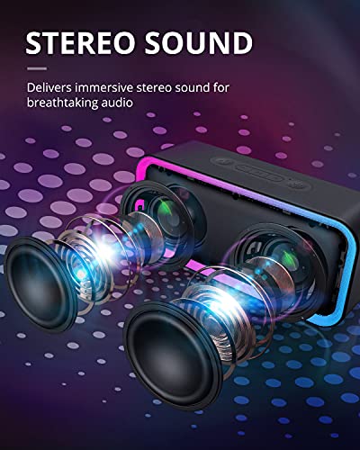 Bluetooth Speaker, Bluetooth 5.0 Wireless Portable Speaker with 10W Stereo Sound, Party Speakers with Ambient RGB Light,18-Hour Playtime,IPX5 Waterproof Speakers for Outdoors, TravelBlack