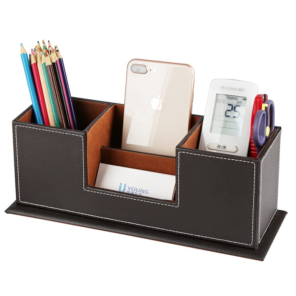 Double Wood and Leather Desk Organizer