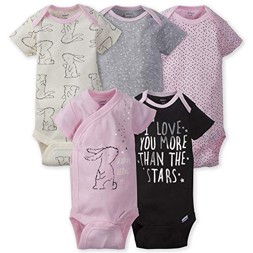 Baby Girls 5-Pack Variety Onesies Bodysuits, Bunny Love, 0-3 Months