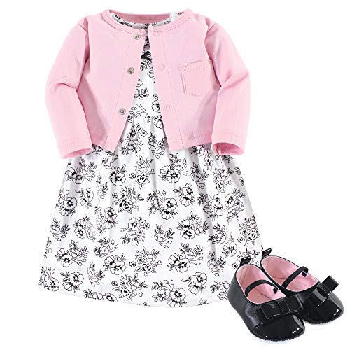 Girl Cotton Dress, Cardigan and Shoe Set, T e, 0-3 Months
