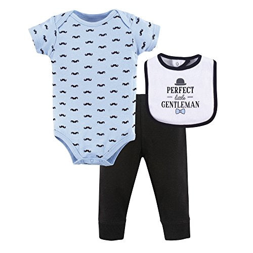 Uni   Cotton Bodysuit, Pant and Bib Set, Little Gentleman, 0-3 Months