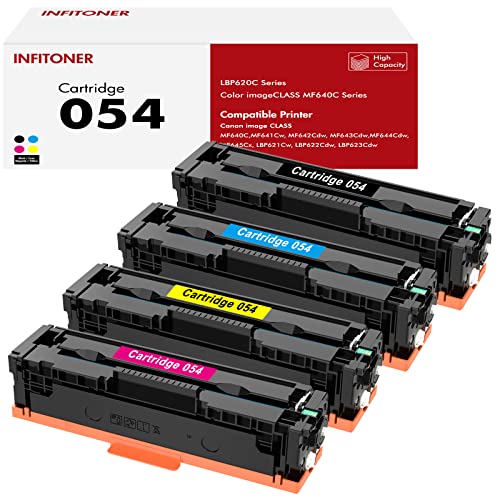 054 CRG-054 054H High Yield Toner Cartridge 4 Pack Compatible Replacement for Canon 054 CRG 054 Color ImageCLASS MF642Cdw MF641Cw MF644Cdw LBP622Cdw LBP620 Laser Printer Black/Cyan/Magenta/Yellow