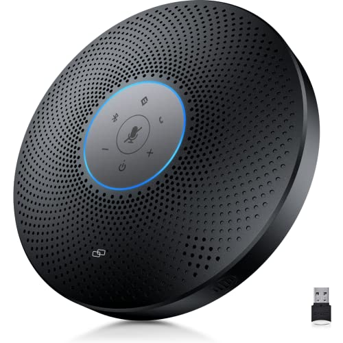Bluetooth Speakerphone - M2 Max 48kHz Professional 4 HD Mics Conference Speaker up to 15 People, VOICEIA Noise Reduction & Enhanced 360 Voice Pickup, USB Dongle Daisy Chain For Home Office Gray