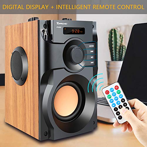 Bluetooth Speaker, Portable Speakers with Subwoofer Wireless Stereo Sound Bass Wooden Outdoor Party Speaker Bluetooth 5.0 Support Remote Control FM Radio for Home, Indoor, Travel, Camping (Yellow)