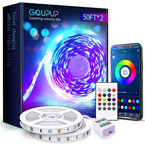 Bluetooth LED Strip Lights 50 FT*2,Color Changing LED Lights for Bedroom,Built-in-Mic,Music Sync LED Light Strips,Phone Smart Controlled(50 ftX2/APP+Remote+Mic)