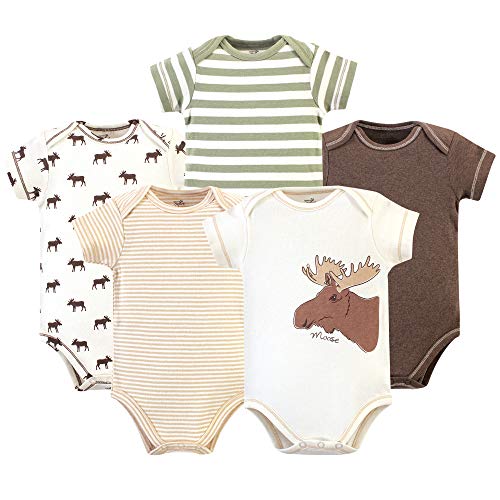 Unisex Baby  Cotton Bodysuits, Moose 5-Pack, 0-3 Months