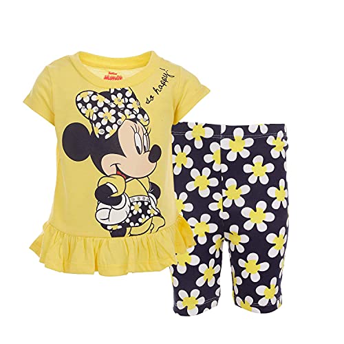 Minnie Mouse Infant Baby Girls Fashion Graphic Short Sleeves T-Shirt and Bike Shorts Set Floral Lemon Drop 12 Months