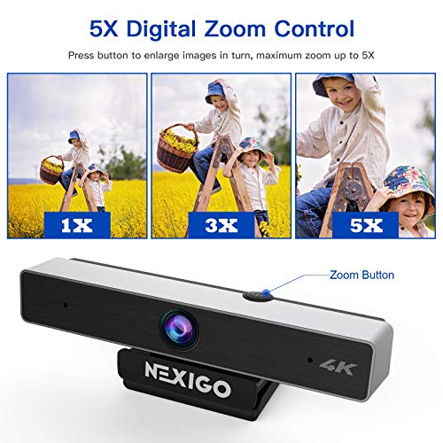 N950 4K Zoomable Webcam with 5X Digital Zoom, Sony Senor and Dual Stereo Microphone, Low Light Correction for Zoom Skype MS Teams, Laptop MAC PC Desktop