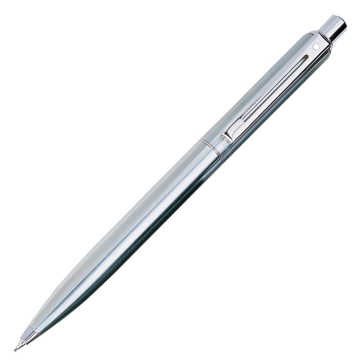 Refillable pencil with brushed chrome finish